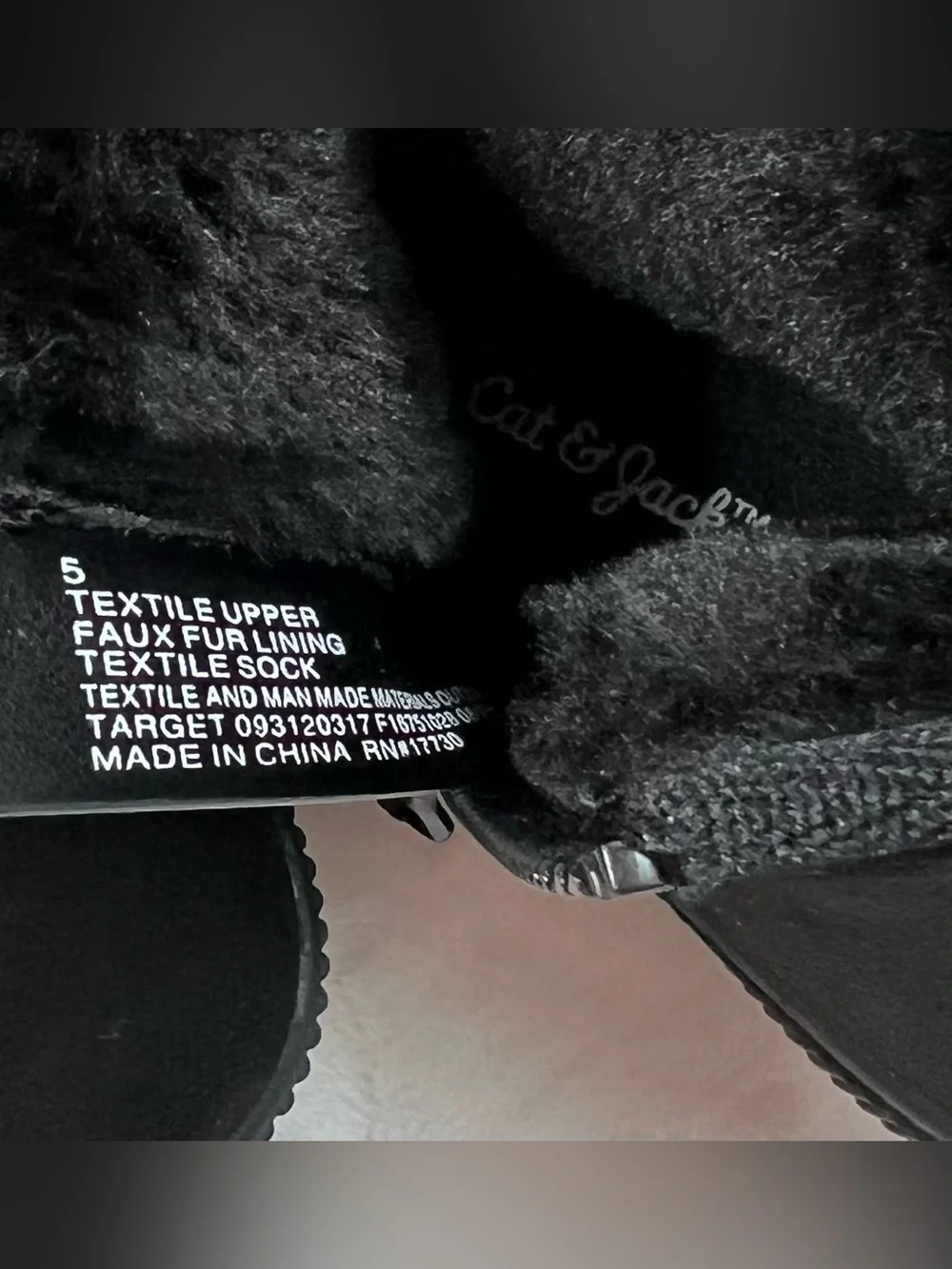 Cat & Jack Toddler Girls Black Faux Suede Faux Fur Ankle Boots Side Zip Size 5T